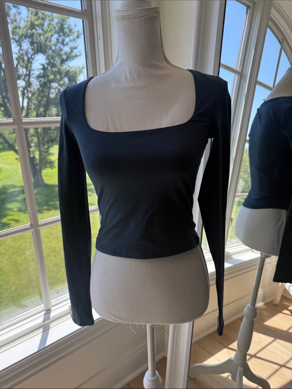 Garage brand Teal  Long-Sleeve Square Neck Crop Top